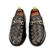 OXBOK Men Hand Woven Dark Brown Leather Loafer