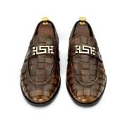 OXBOK Men Hand Woven RC 2 Tone Brown Leather Loafer