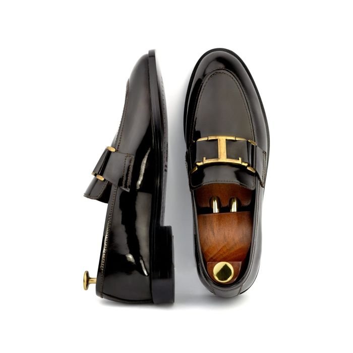 OXBOK Men Patent Shine Chocolate Brown Leather Loafer