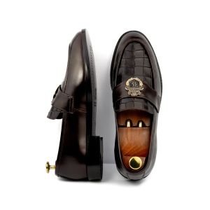 OXBOK Men RC Croc Burgundy Brown Leather Loafer