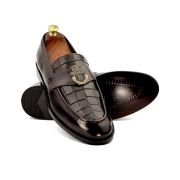 OXBOK Men RC Croc Burgundy Brown Leather Loafer