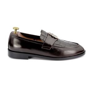 OXBOK Men RC Croc Burgundy Brown Leather Loafer