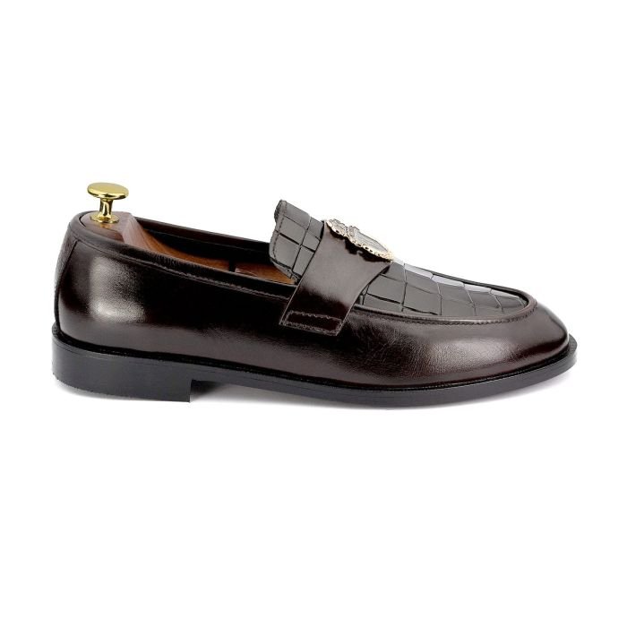 OXBOK Men RC Croc Burgundy Brown Leather Loafer