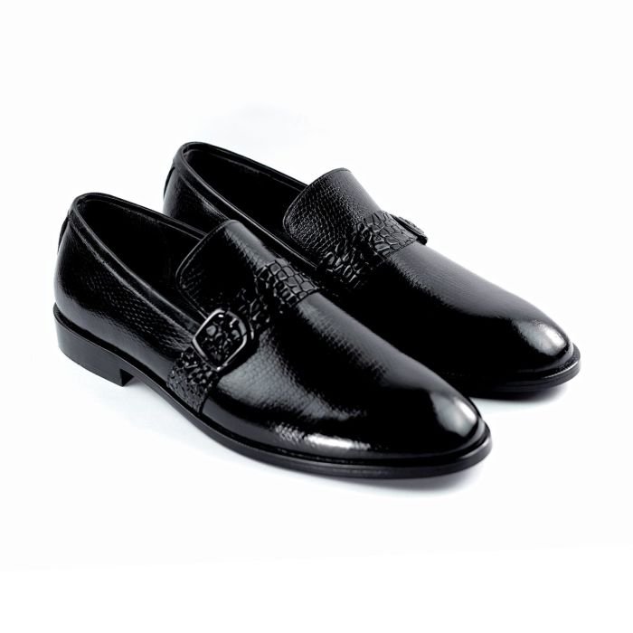 Oxbok Men Print Strap Black Leather Loafer