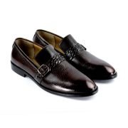 Oxbok Men Print Strap Black Leather Loafer